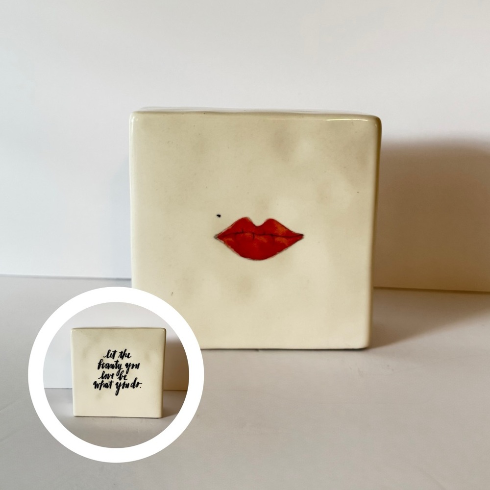 Rae Dunn “let the beauty you love be what you do” - Red Lips - Ceramic Block